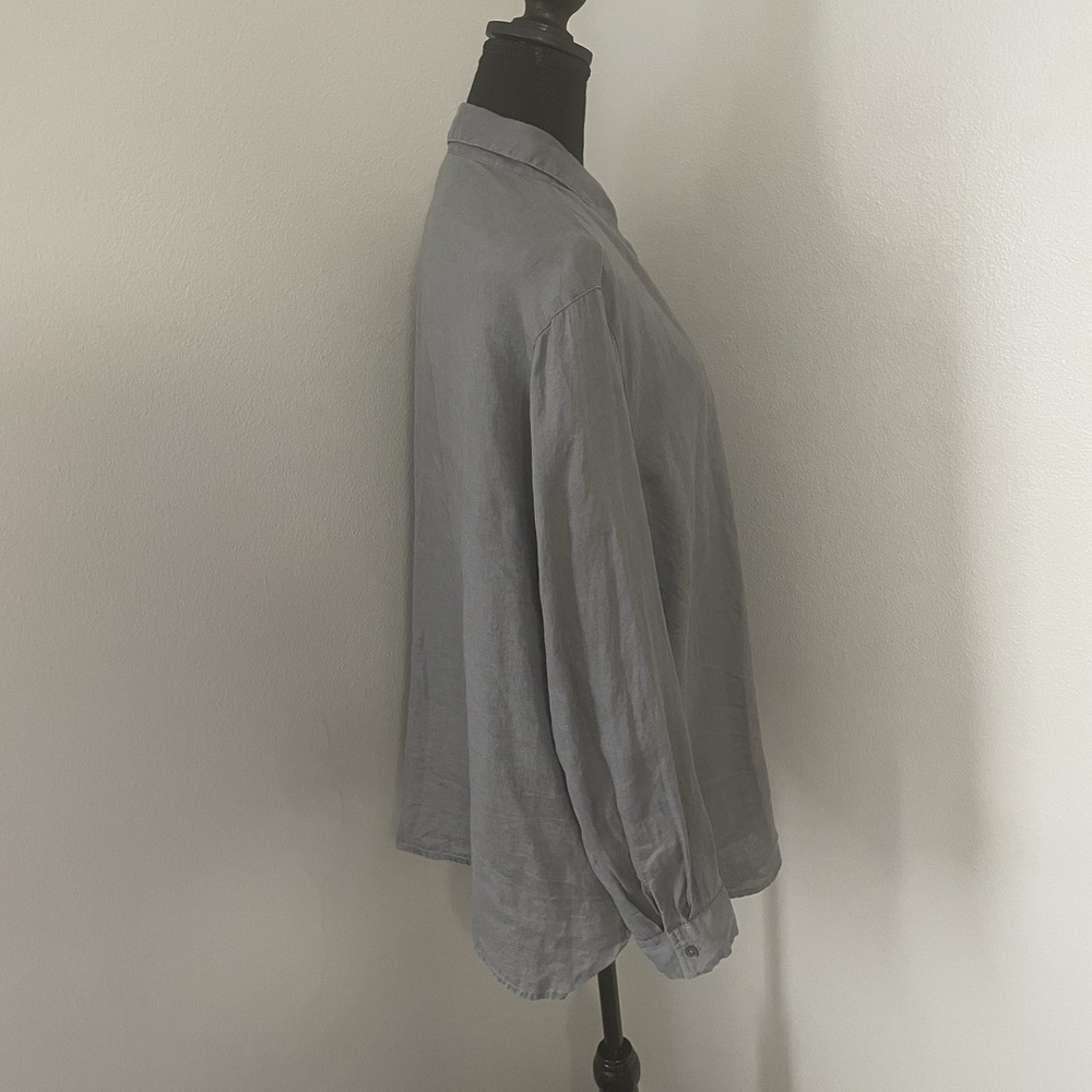 J. JILL LOVE LINEN Womens Sz L Gray Button Up Long Sleeve Shirt Top Coastal - Picture 2 of 6